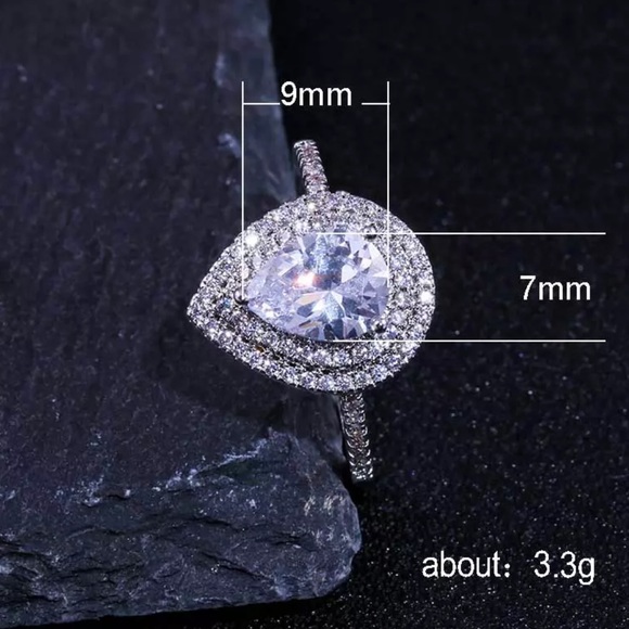 New Pear 925 Sterling Silver Micro Paved Zircon Ring - Picture 8 of 8